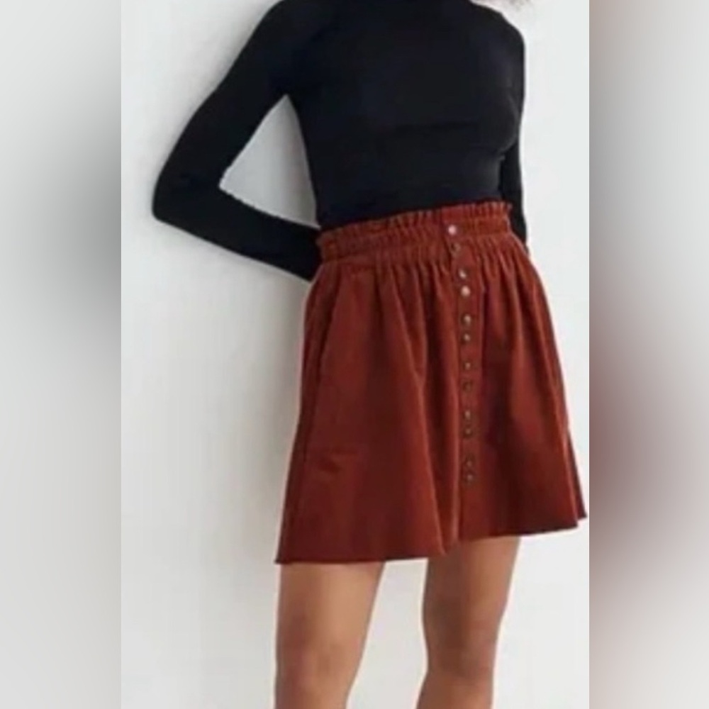 Madewell Rust-Brown Button-Front Mini Skirt